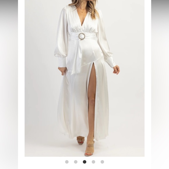 Shea Silky Side Slit Maxi Gown White Formal Small NWT L’Beye Bridal Prom - Picture 5 of 8